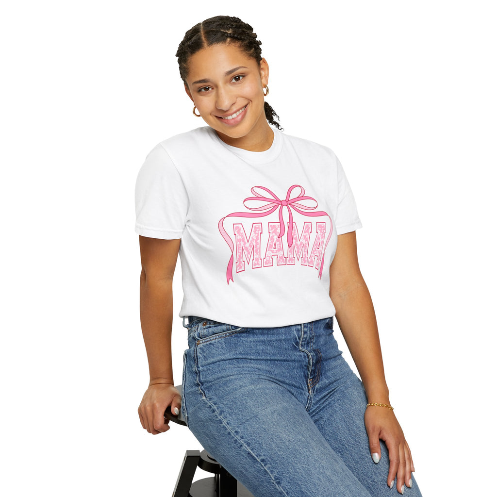Mama T‑Shirt — Pink Bow 'MAMA' Floral Graphic |