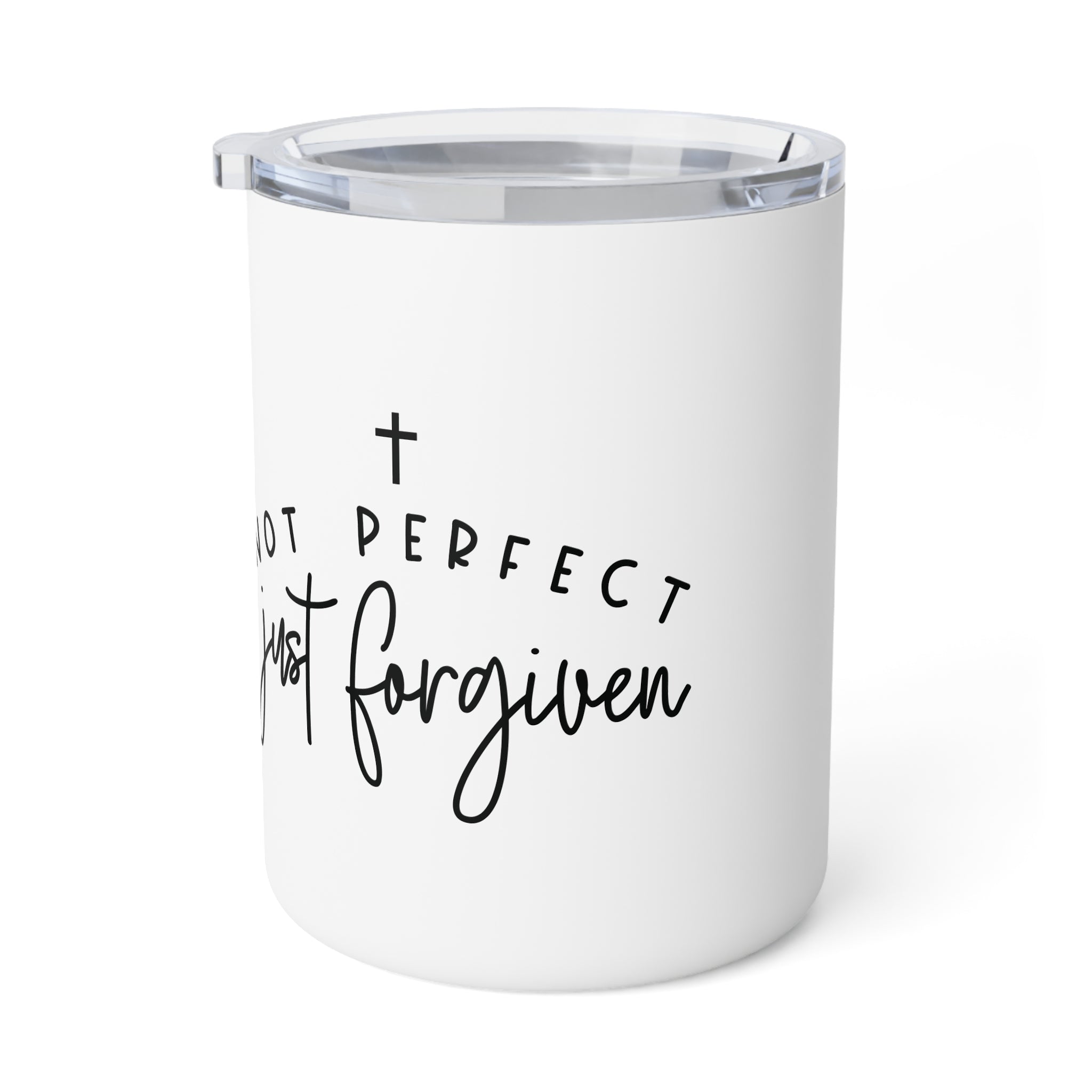 Insulated 10oz Travel Mug — "Not Perfect Just Forgiven" Christian Coffee Tumbler