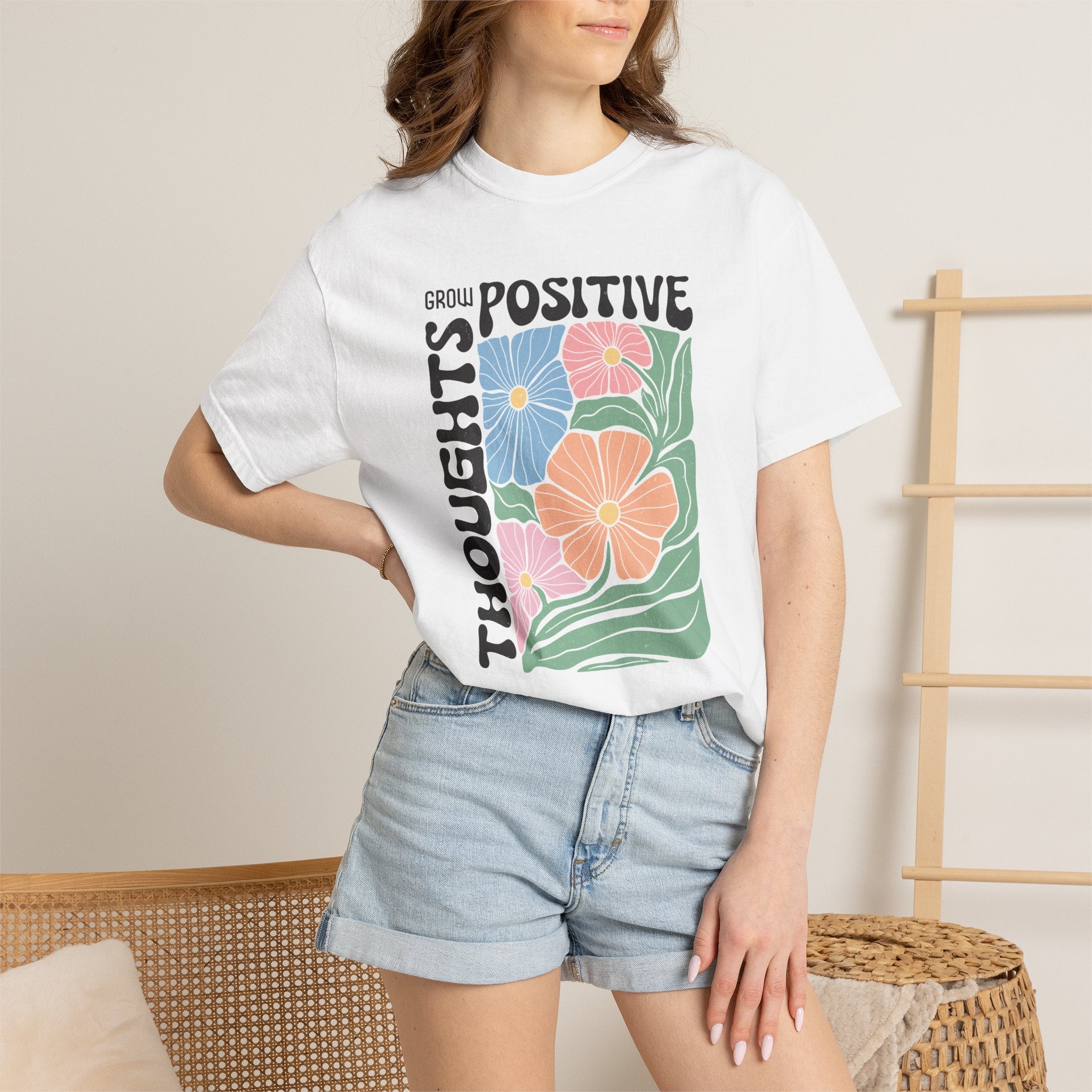 Positive Thoughts Floral T-Shirt — Grow Positive Motivational Tee