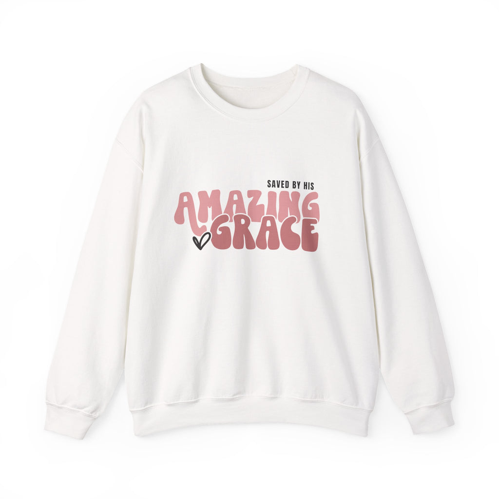 Amazing Grace Sweatshirt — "Saved by His Amazing Grace" Christian Crewneck