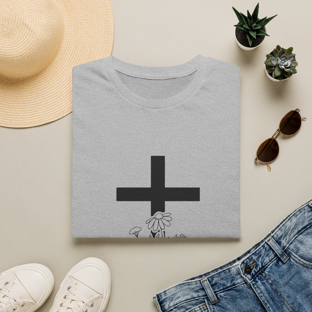 T-Shirt — Minimal Cross with Daisy Illustration