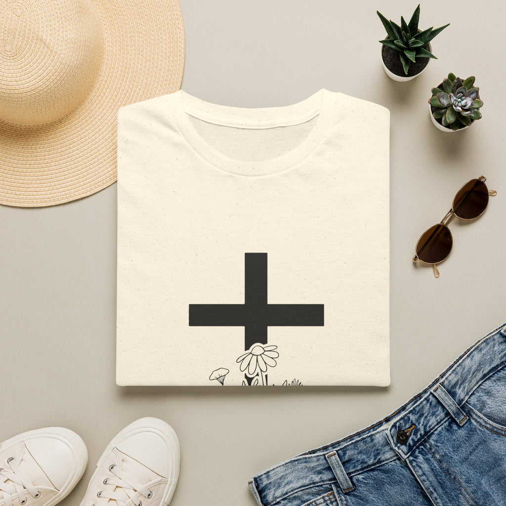 T-Shirt — Minimal Cross with Daisy Illustration